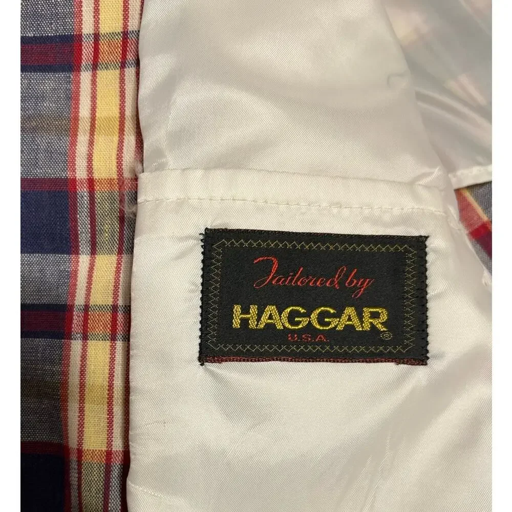Vintage 60’s 70’s Haggar plaid linen preppy  Country Club blazer.Size 40